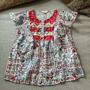 Anthropologie Let Me Be Bandana Print Floral Cotton Button Down Top size 2